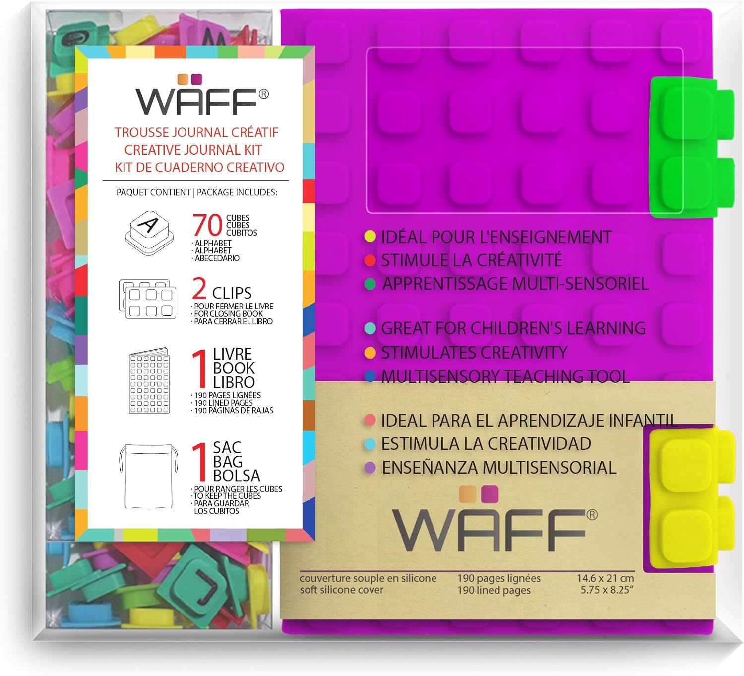 Kit de Cuaderno Creativo con Cubos de Silicona Suave y Papel Rayado - WAFF Color Morado -KG4103CMB