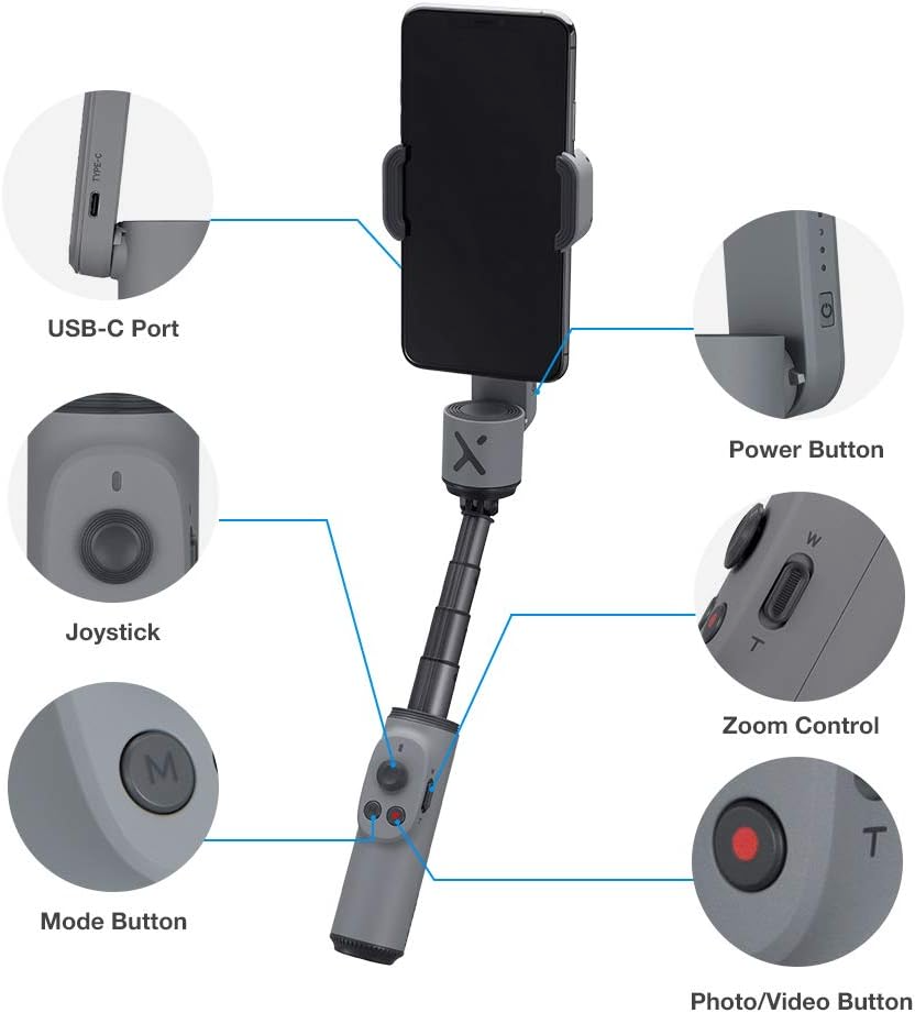 Estabilizador ZHIYUN SMOOTH X, palo de selfie plegable para smartphone, extensible para iPhone y Android, para YouTube y vlogs, seguimiento facial, gestos y zoom, trípode y estuche, gris - Imagen 2